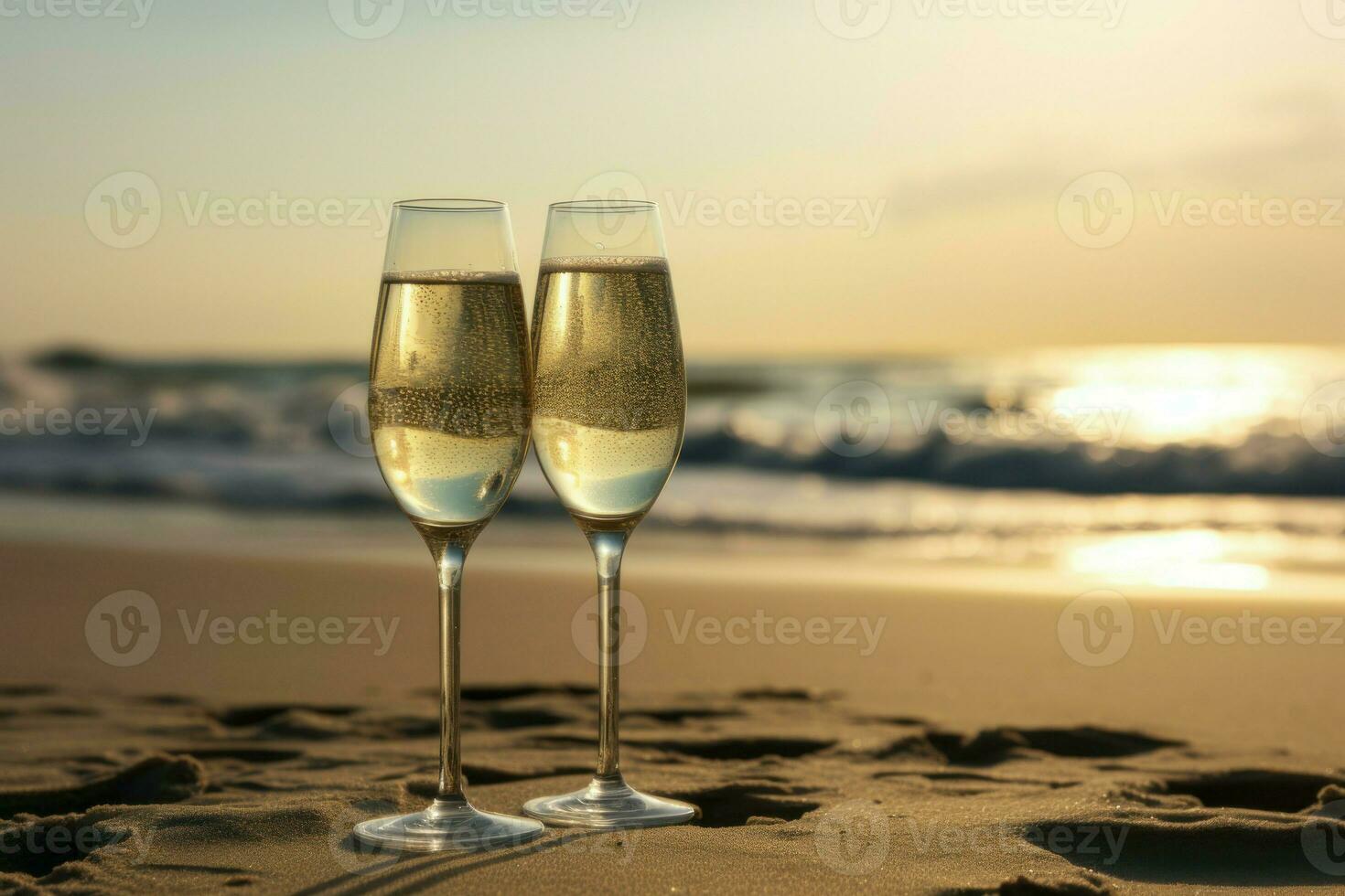 champagne glasögon strand. generera ai foto