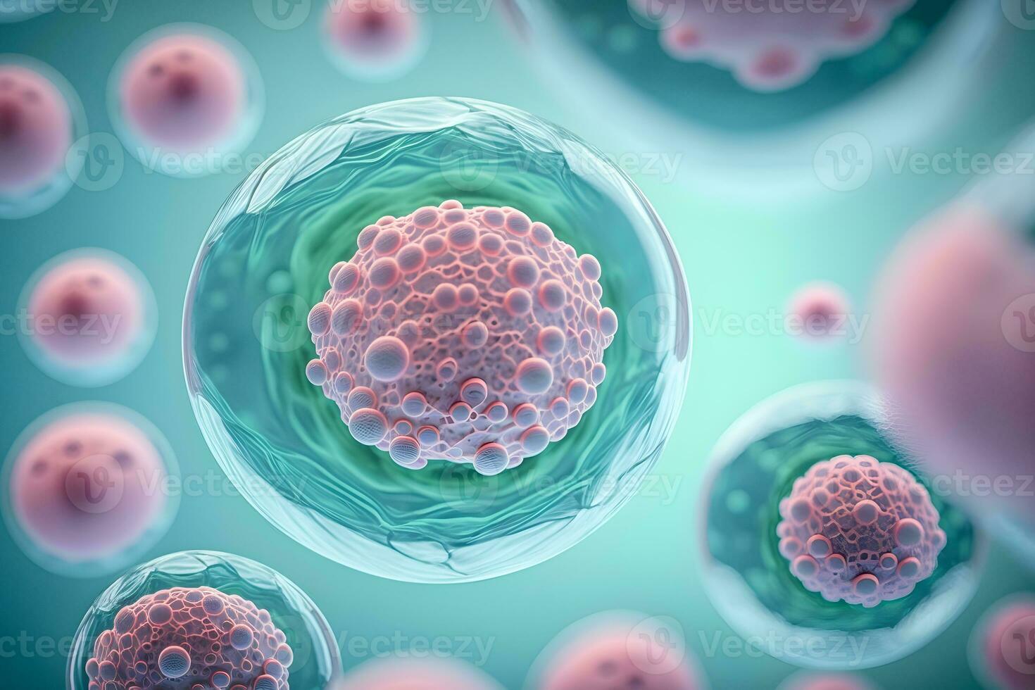 utforska de krångligheter av mänsklig cell mikroskopisk se av embryonala stam celler med ai generativ foto