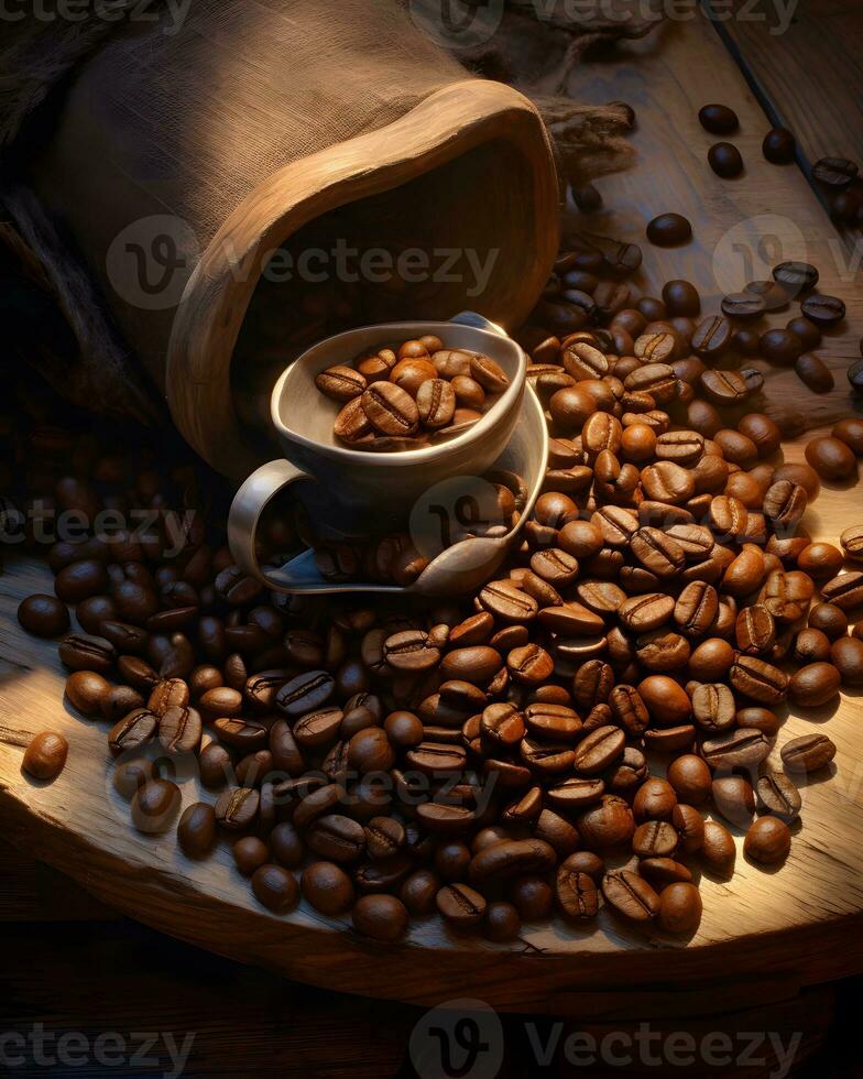 kaffebönor på träbord foto