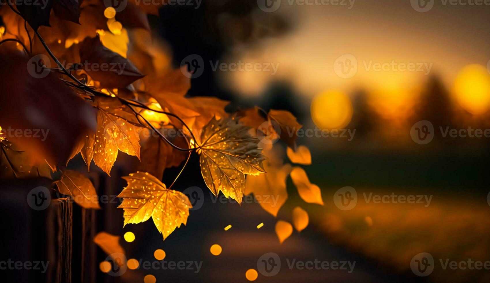 abstrakt höst bakgrund, skön landsbygden natur med höstlig löv och bokeh, generativ ai foto