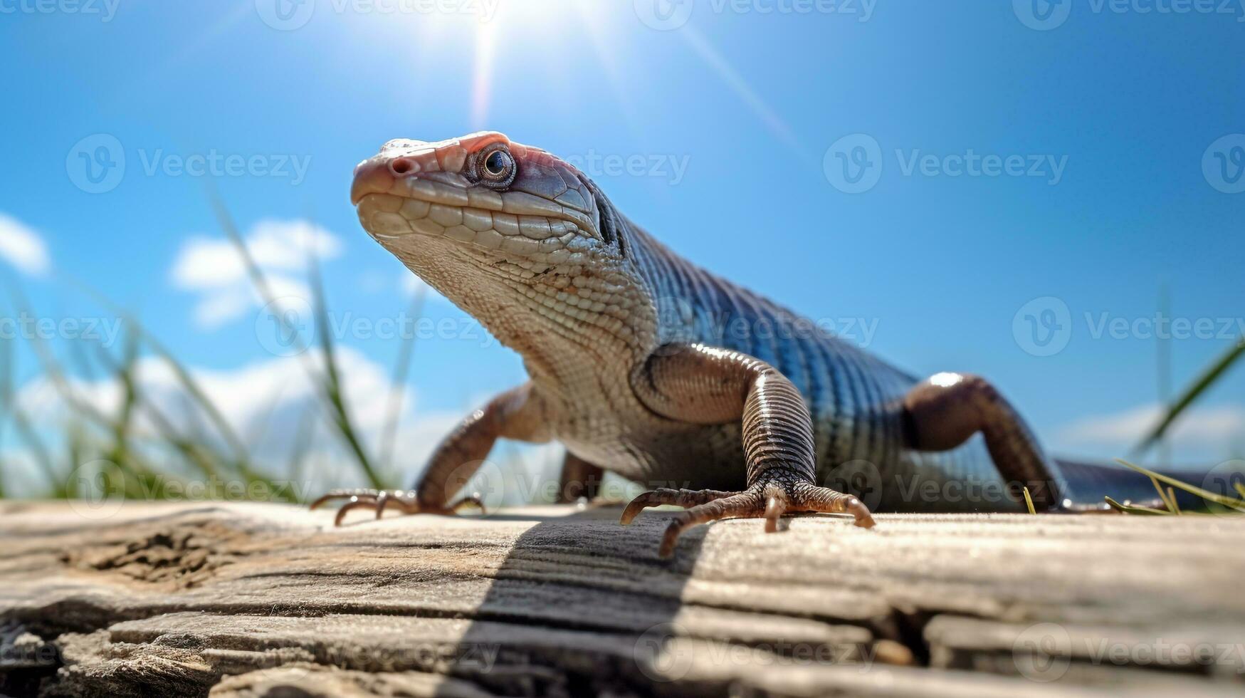 Foto av en skink under blå himmel. generativ ai