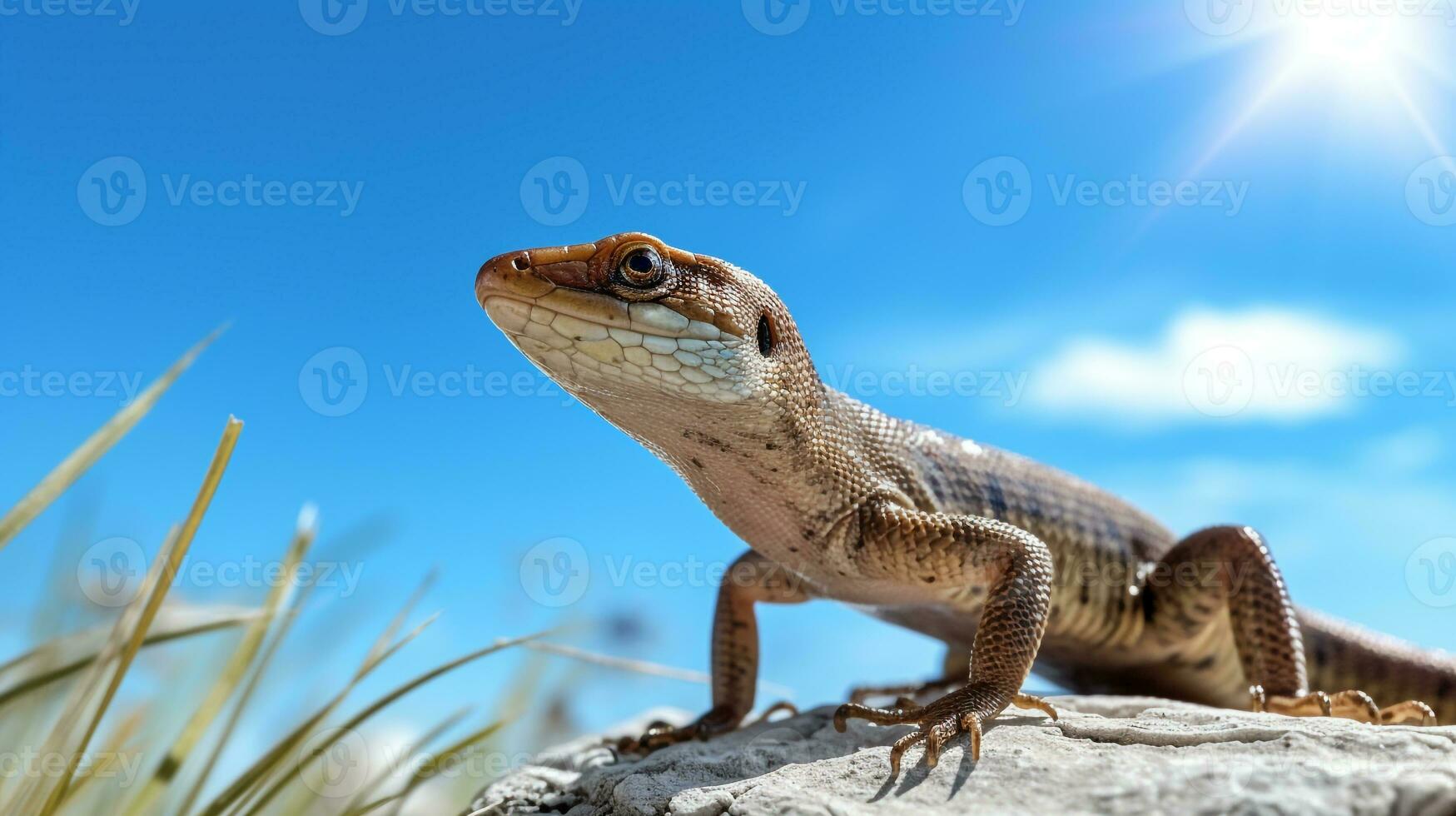 Foto av en skink under blå himmel. generativ ai