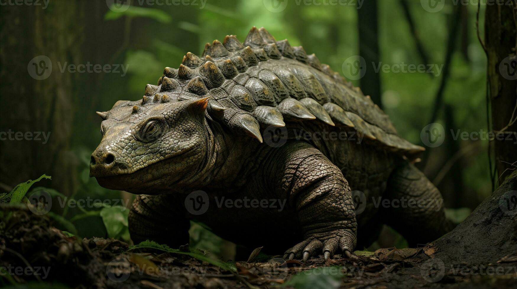 Foto av ankylosaurus rex i de djungel. generativ ai