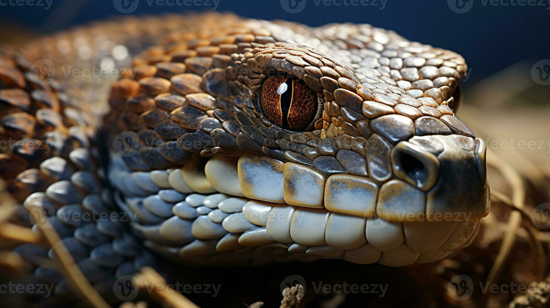 närbild Foto av en skallra orm ser i deras livsmiljö. generativ ai