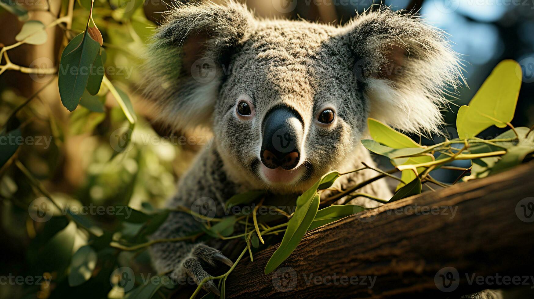 närbild Foto av en koala ser några riktning på djungel. generativ ai