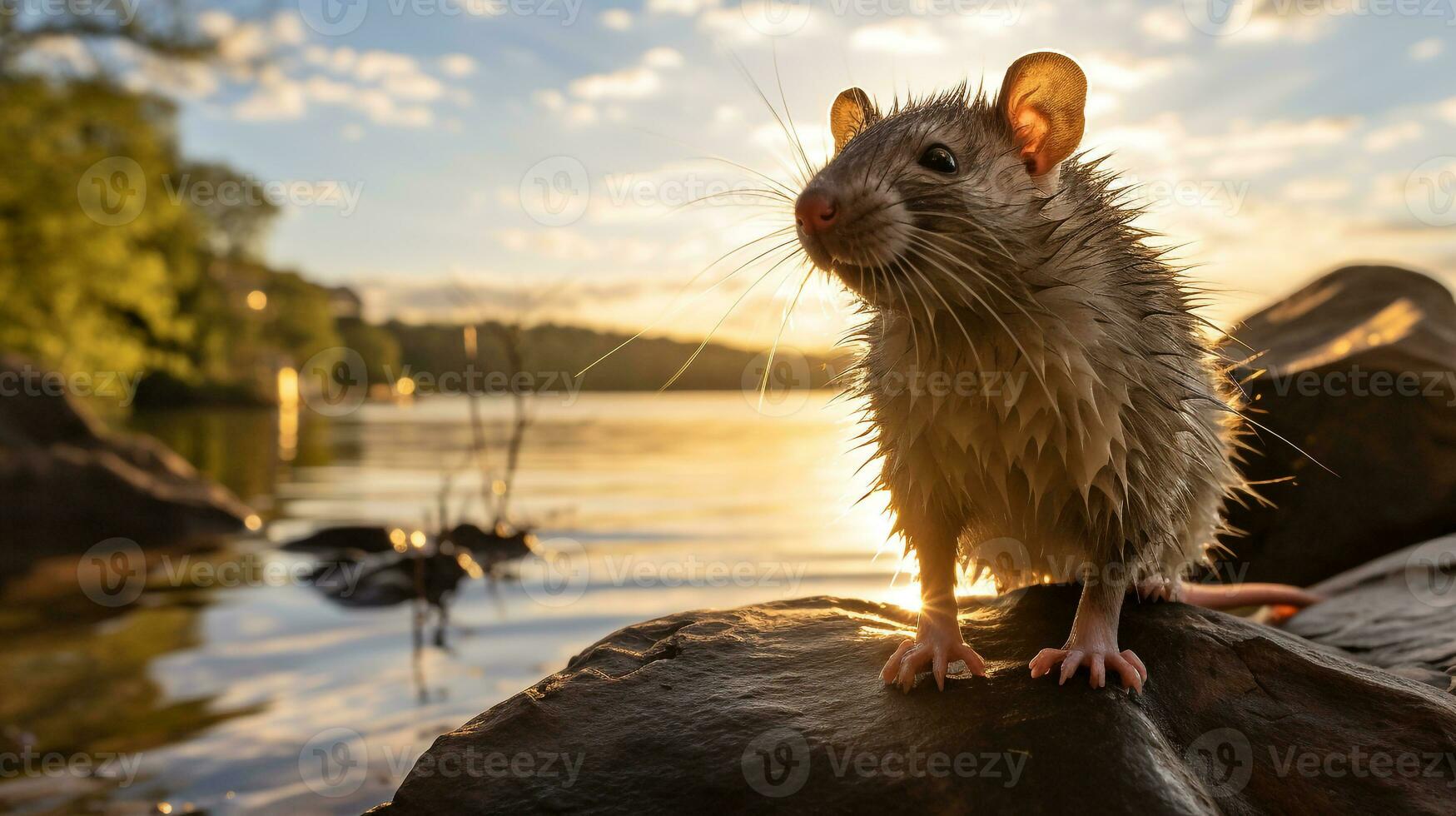 närbild Foto av en naken råtta ser i deras livsmiljö. generativ ai
