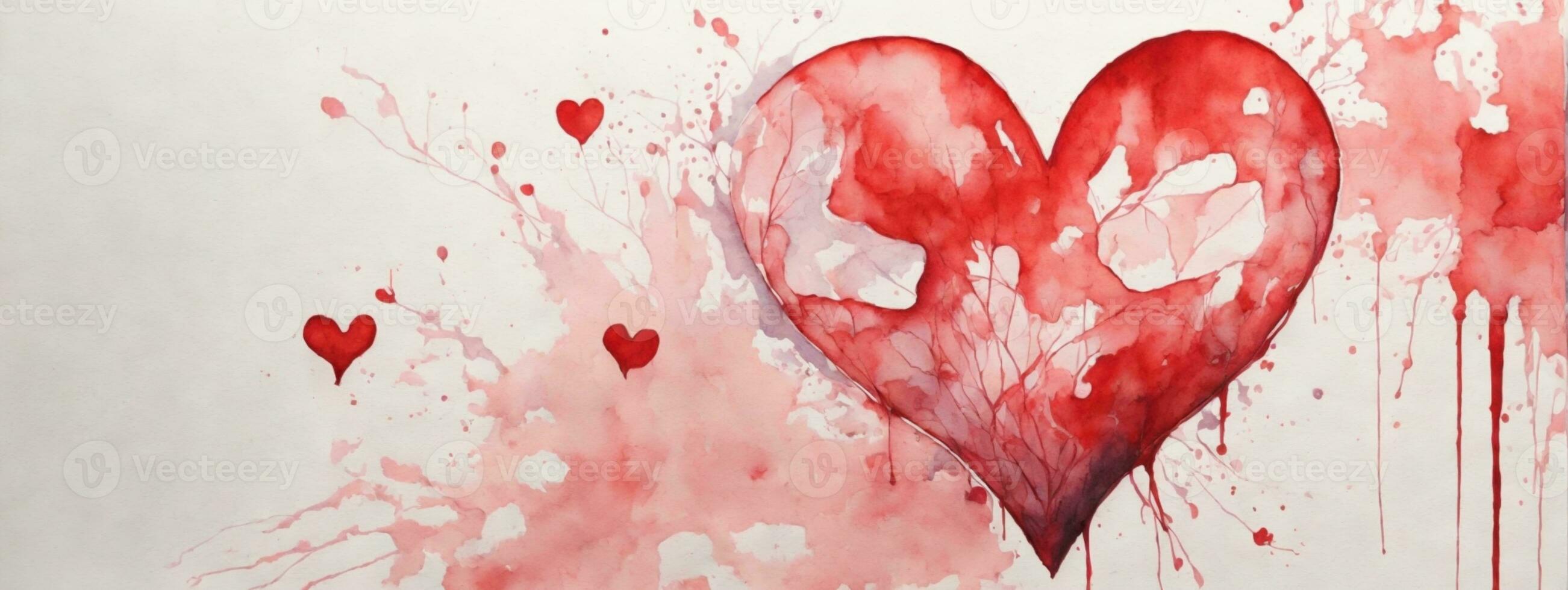 vattenfärg hjärta. begrepp - kärlek, relation, konst, målning. ai genererad foto