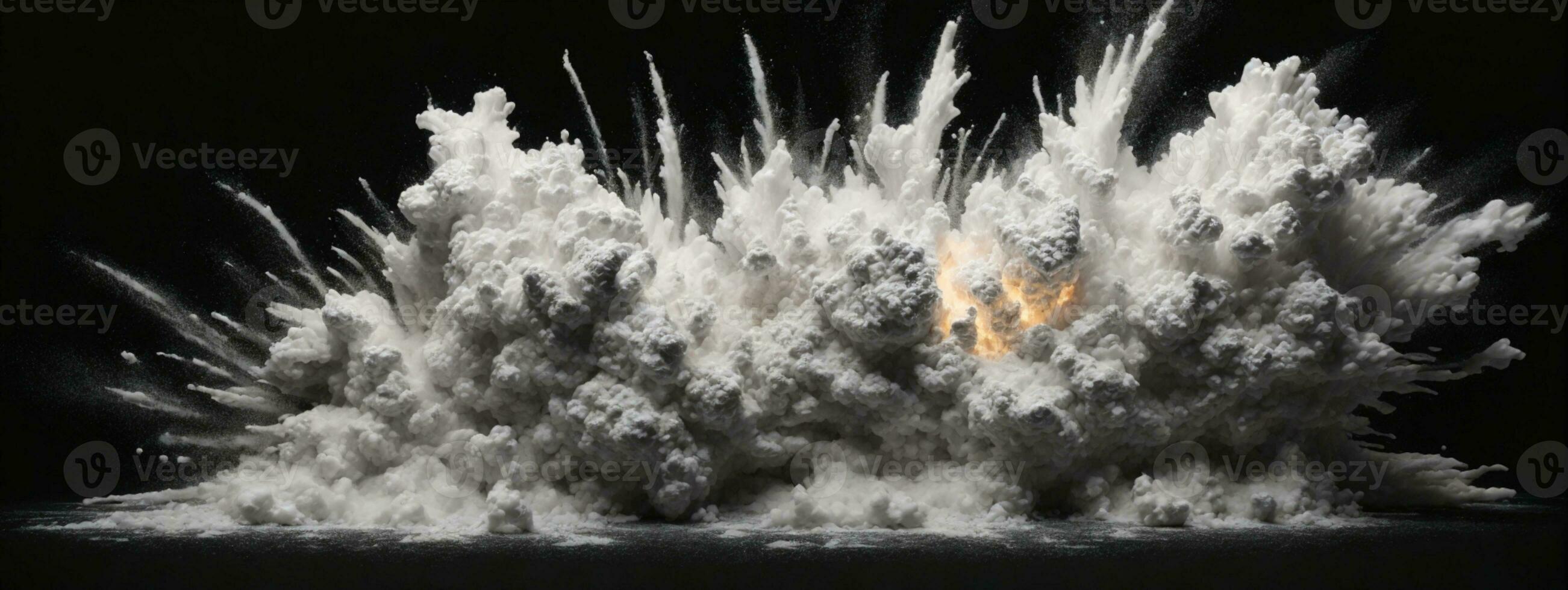 abstrakt vit pulver explosion isolerat på svart bakgrund.. ai genererad foto