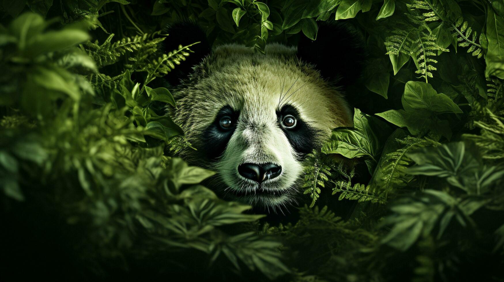 panda's hamn en majestätisk stöta på i de bambu skog, ai generativ foto