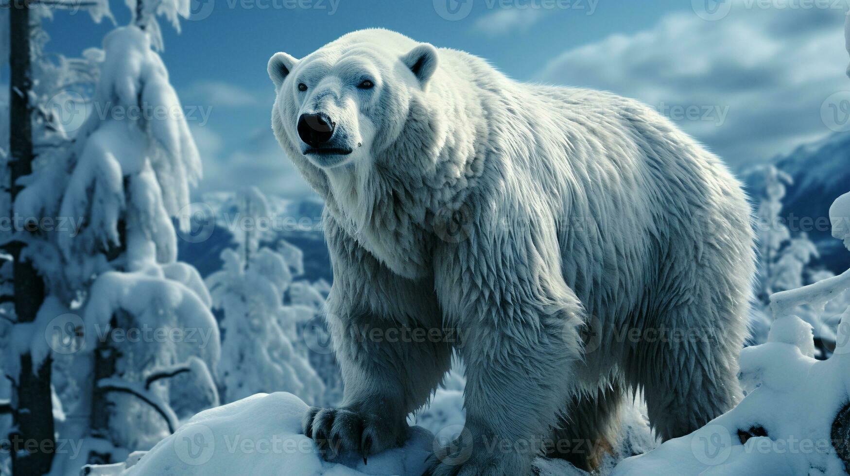 arktisk majestät polär Björn i snö skog foto