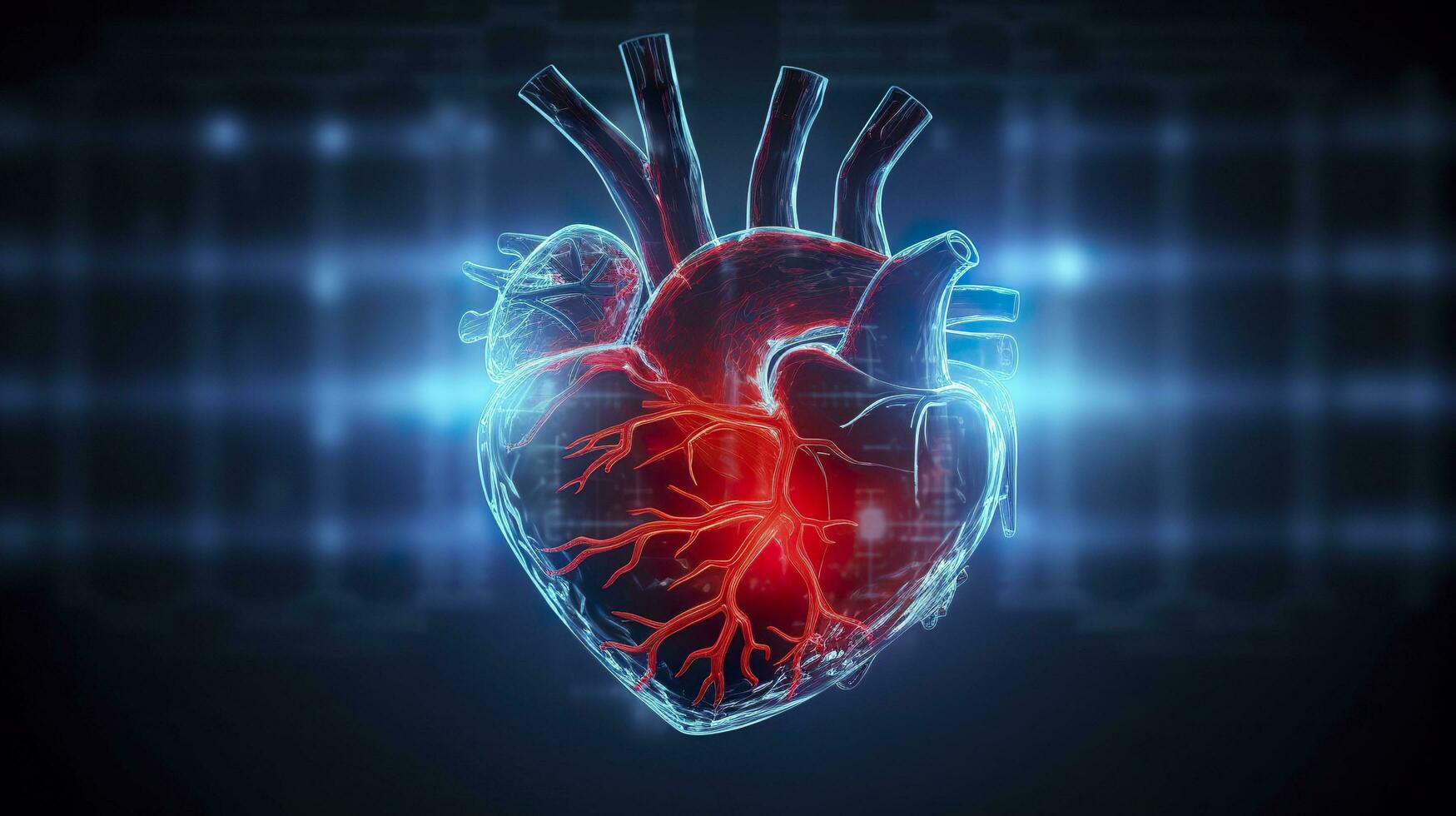 mänsklig hjärta med kardiogram för medicinsk hjärta hälsa vård bakgrund, ai generativ foto