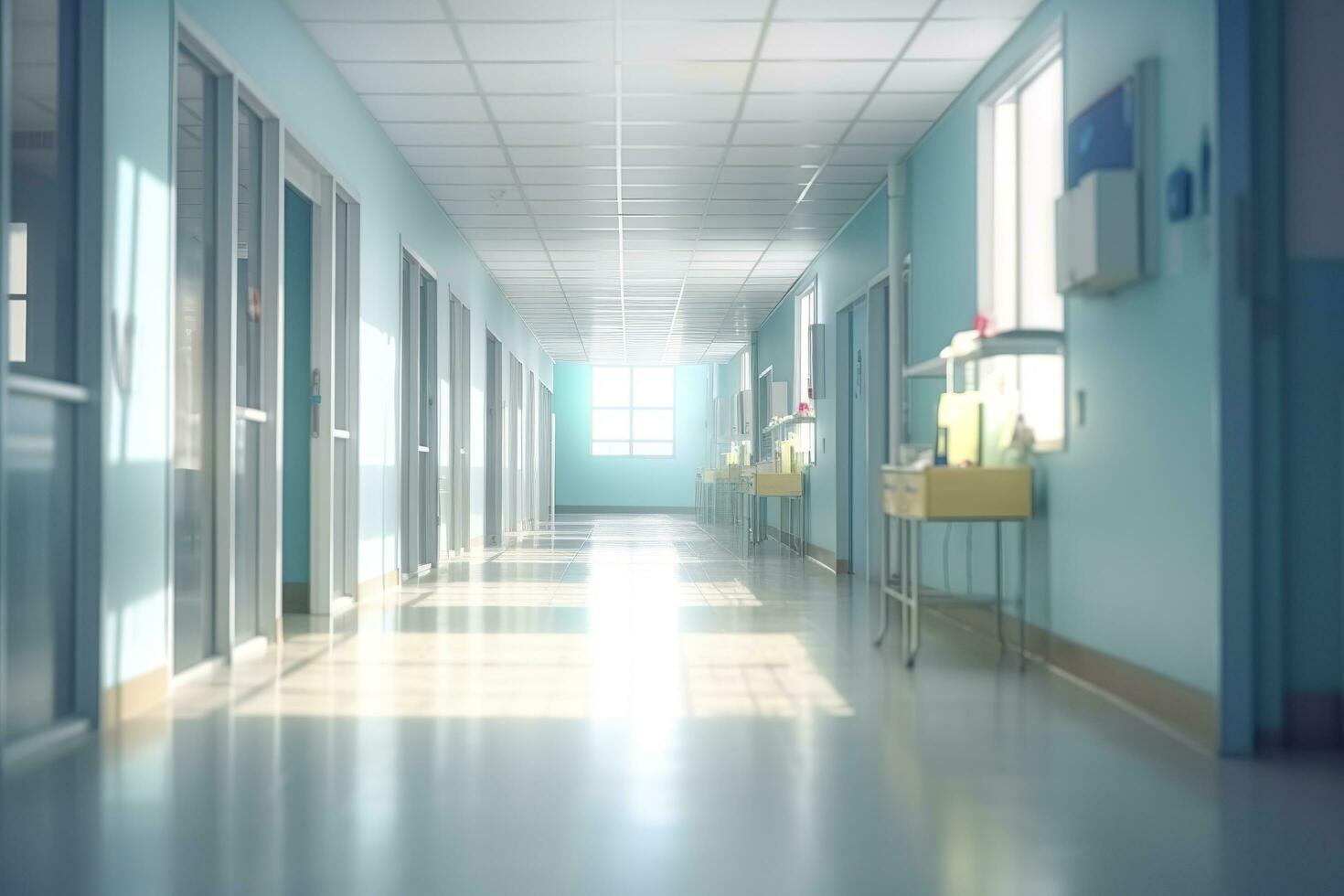 idealisk sjukvård bakgrund med surrealist suddigt sjukhus scen. ai generativ foto