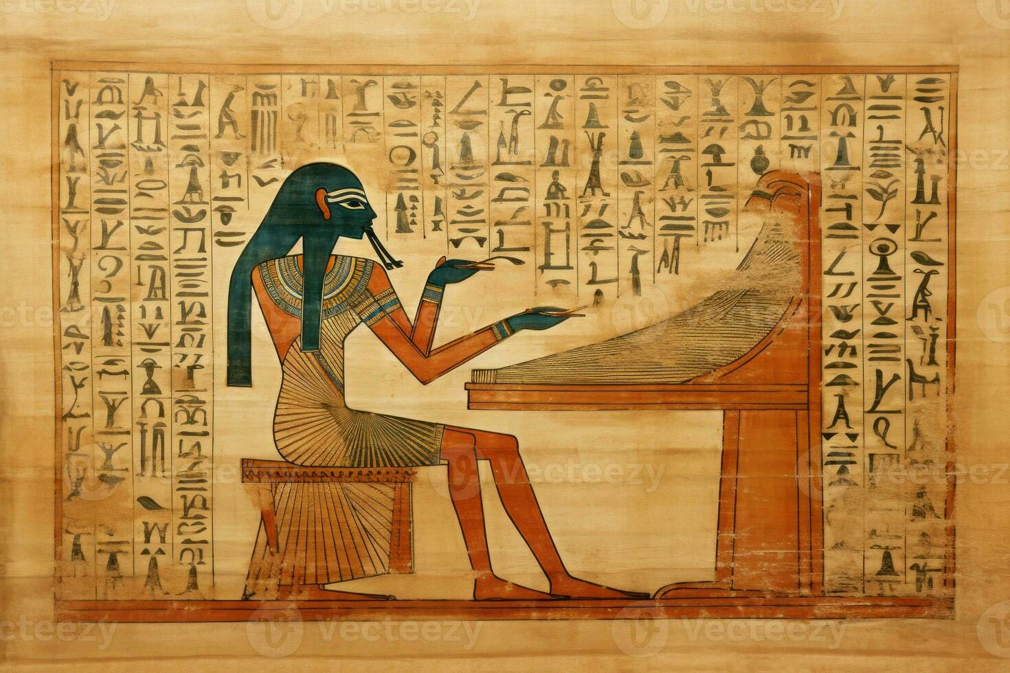 thoth Gud skrivning på papyrus. generera ai foto