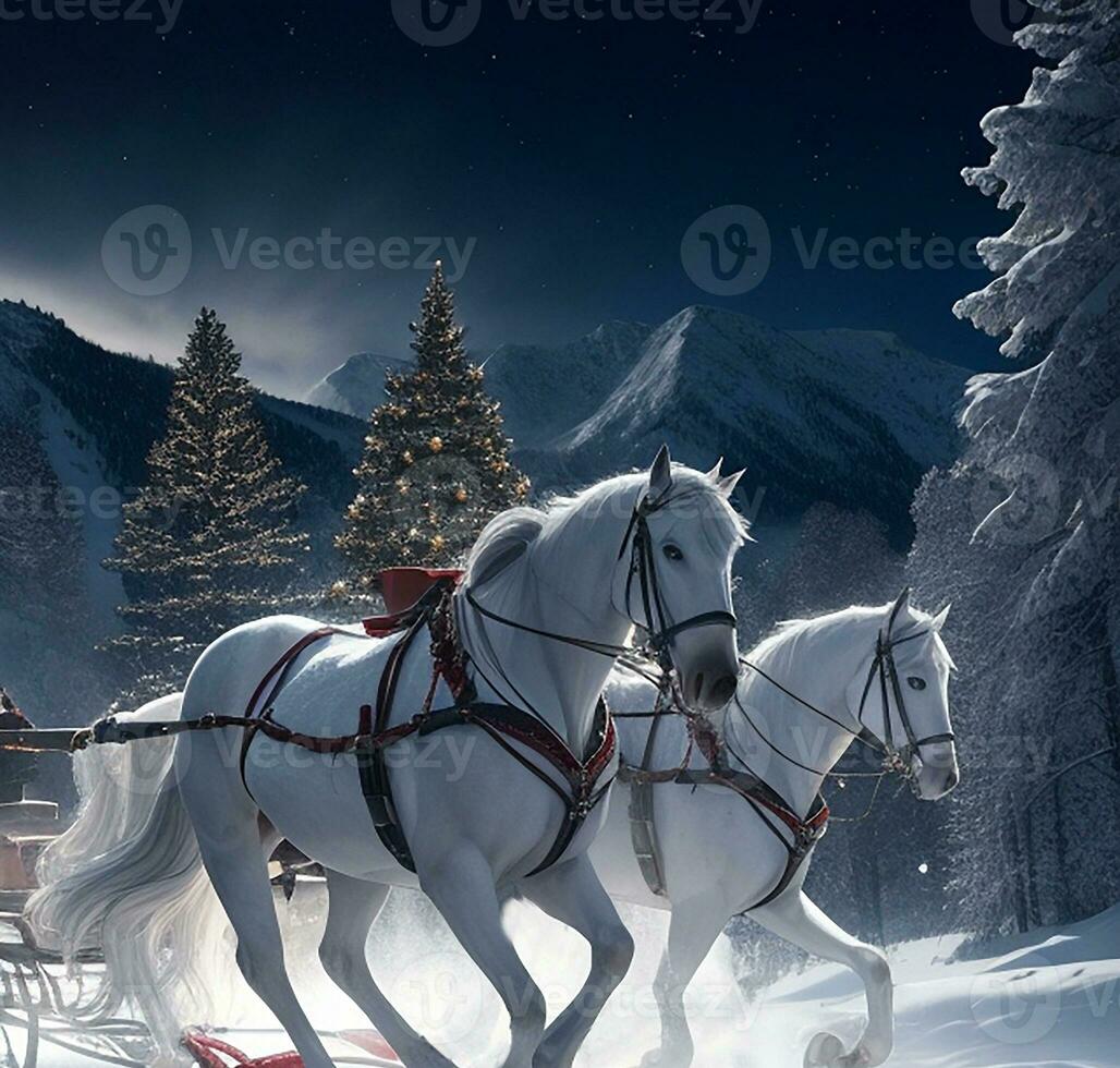 häst i vinter- skog. generativ ai foto