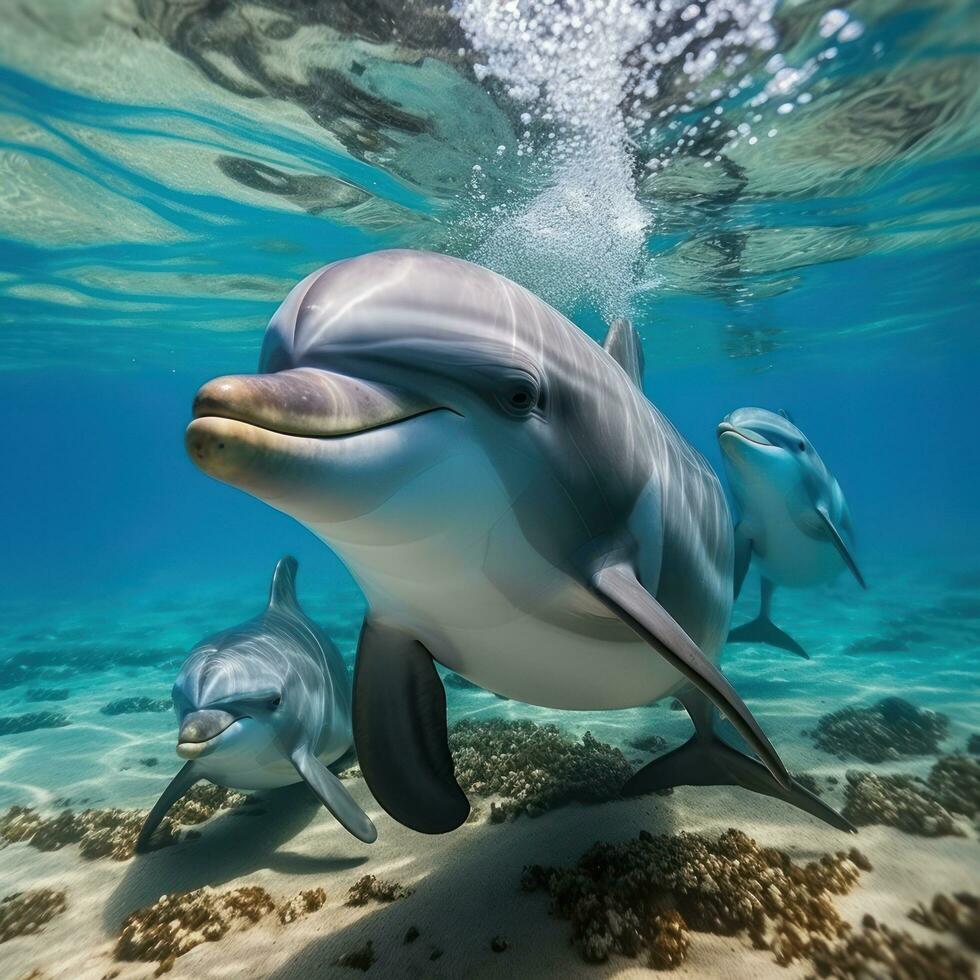 delfing simning i blå hav foto