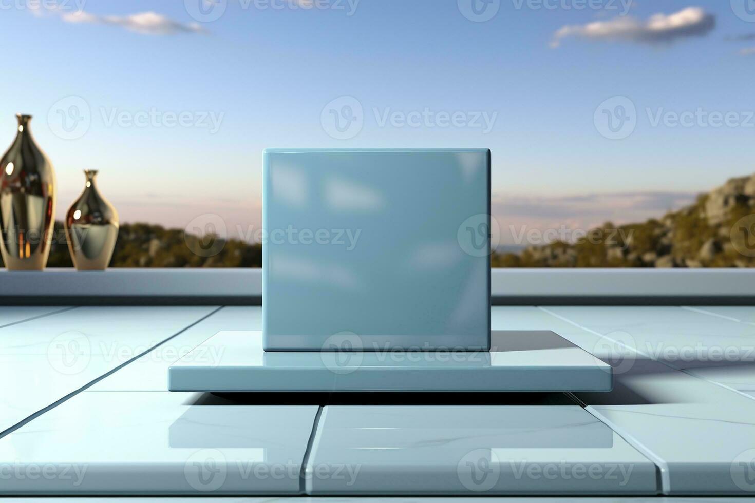 blå kubisk reklam visa, skapas med generativ ai foto
