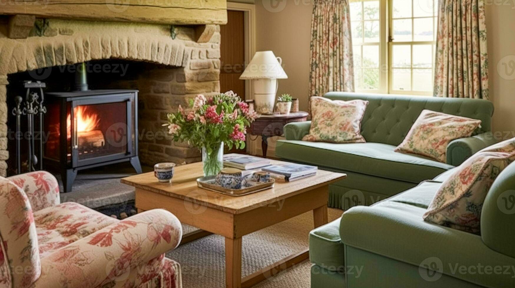 bondgård stuga interiör design, Hem dekor, Sammanträde rum och levande rum, soffa och möbel i engelsk Land hus stil foto