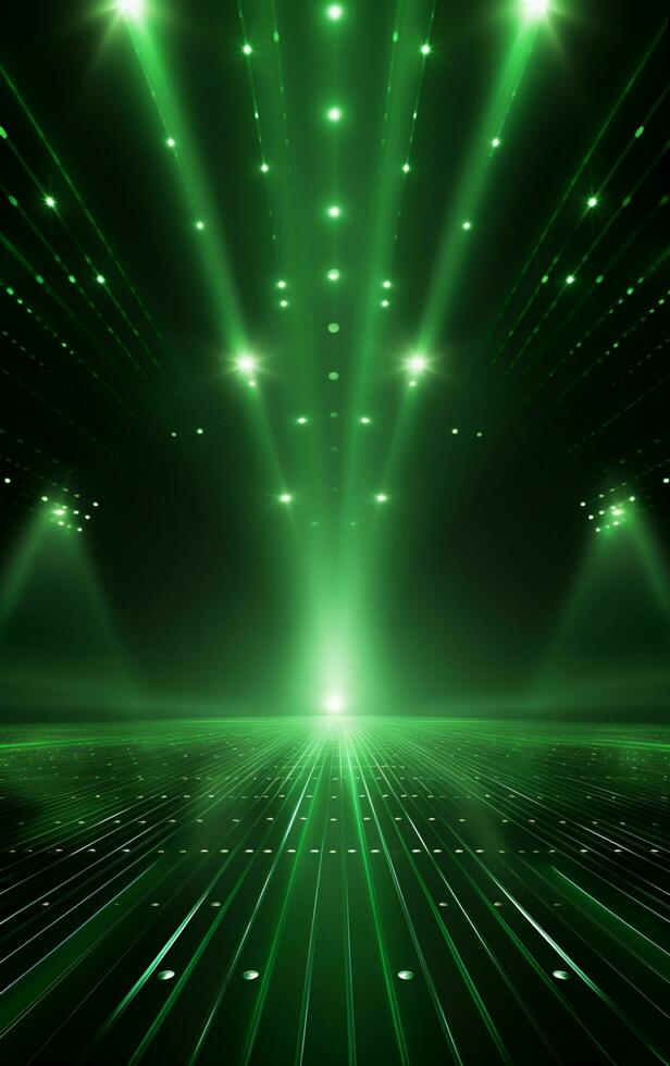 ai generativ bakgrund med belysning av grön spotlights för flygblad realistisk bild, ultra hd, hög design mycket detaljerad foto