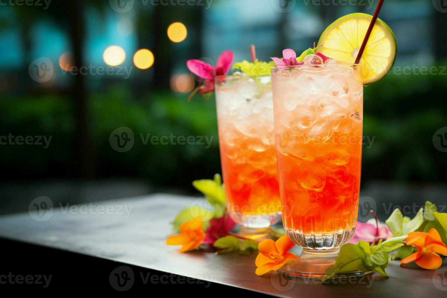 tropisk fusion 'mai tai mai thai' cocktail infunderar över hela världen smaker för avslappning ai genererad foto