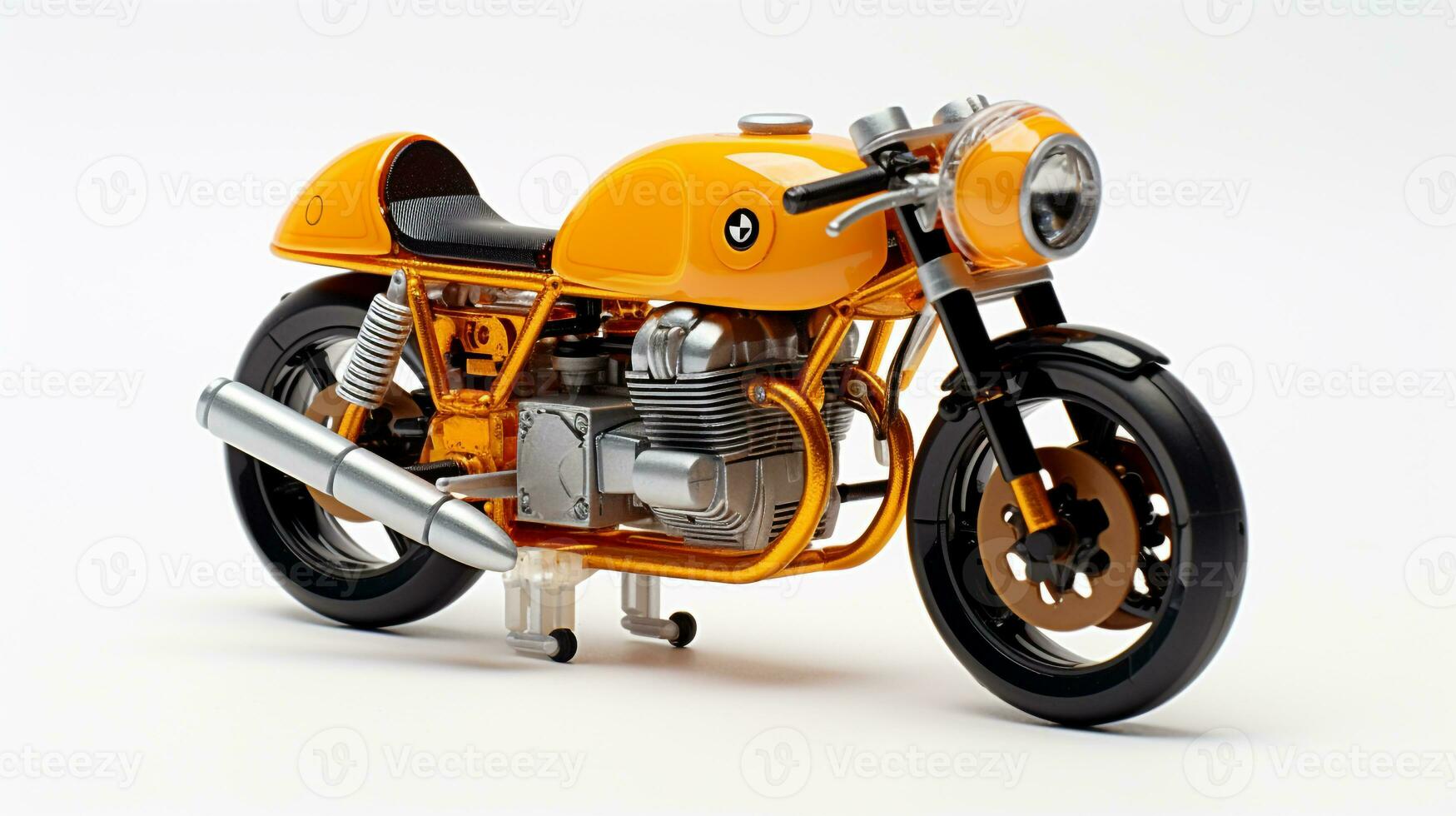 visning en 3d miniatyr- Kafé racer motorcykel. generativ ai foto