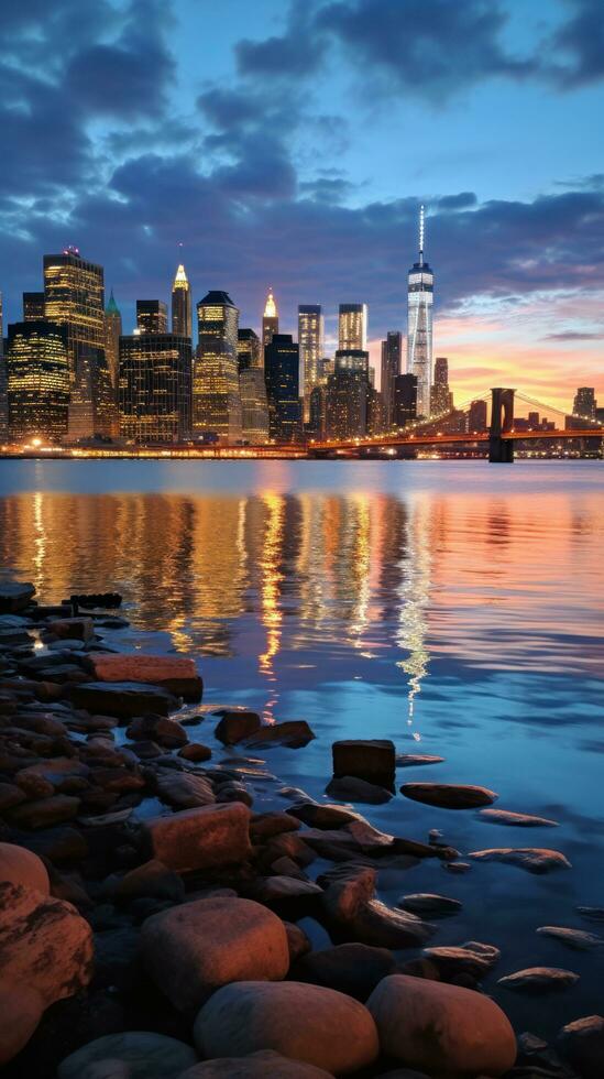 ny york horisont från brooklyn - ikoniska se av de stad den där aldrig sover foto