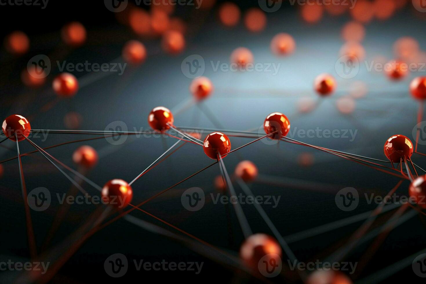 röd sfärer i en nätverk begrepp bild skapa kontrast mot de mörk bakgrund ai genererad foto
