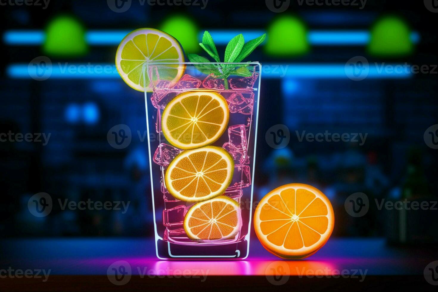 snygghet neon ljus accentuerar de uppfriskande tang av sommarlik citronsaft ai genererad foto