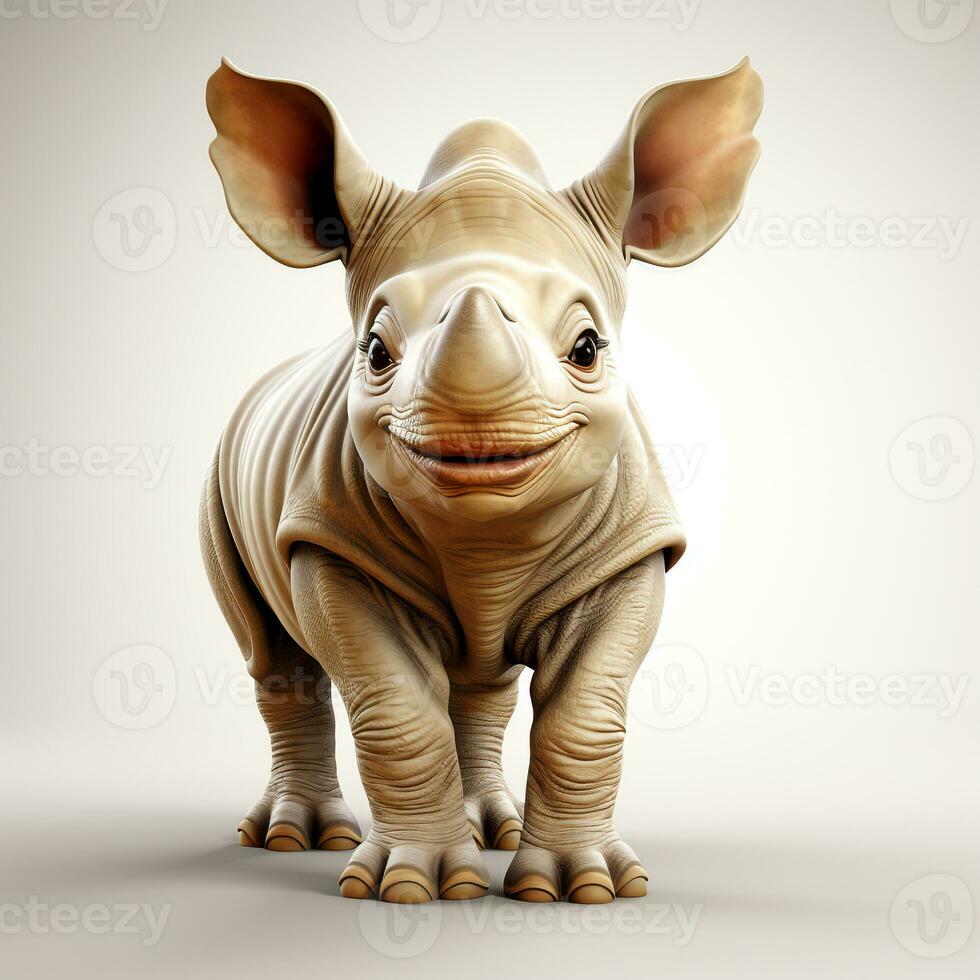 3d tecknad serie söt noshörning ai foto