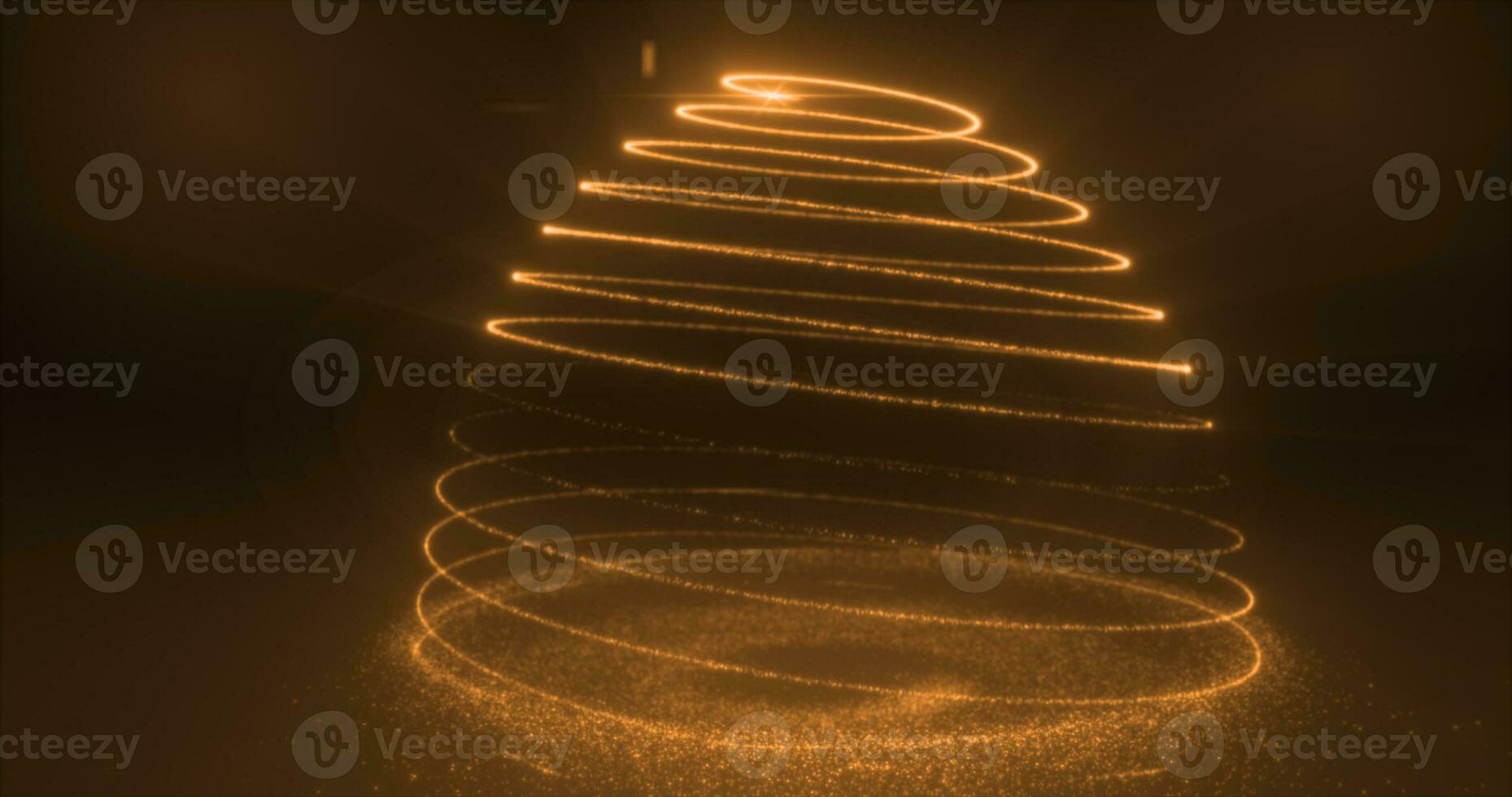 abstrakt gul orange flygande linje av prickar och lysande partiklar av energisk magisk ljus spiraler i de form av en jul ny år träd foto