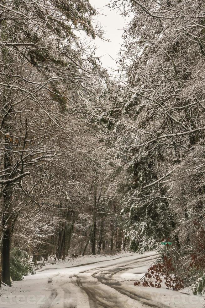 kall vinter snö väg genom bergen foto