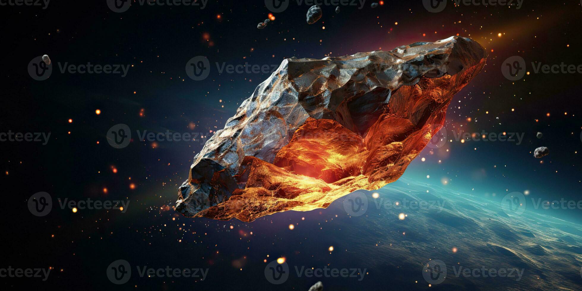 ai genererad. ai generativ. galax yttre Plats flygande asteroid universum galax fara katastrof. grafisk konst foto