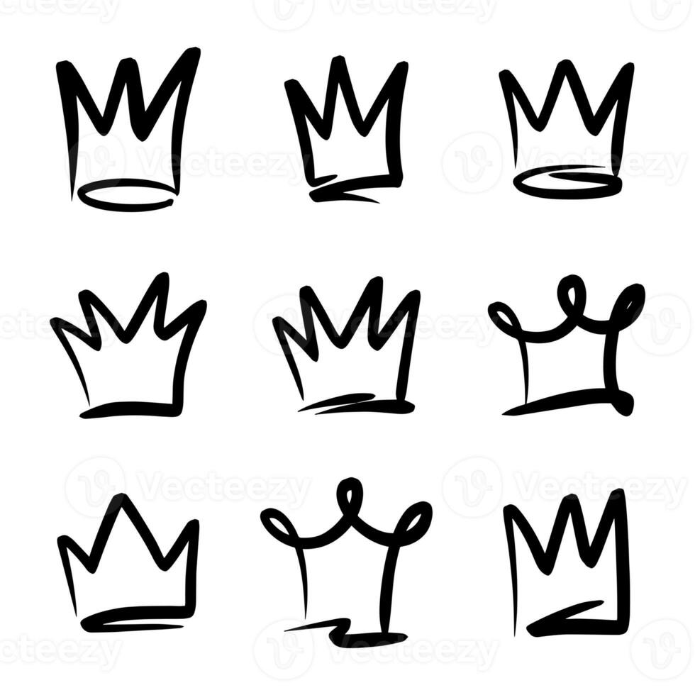 doodle set crown line art, vektorillustration. foto