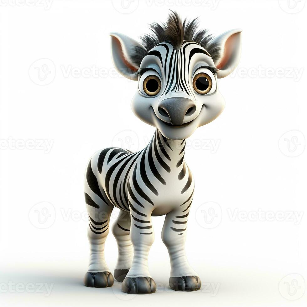 3d tecknad serie söt zebra ai foto