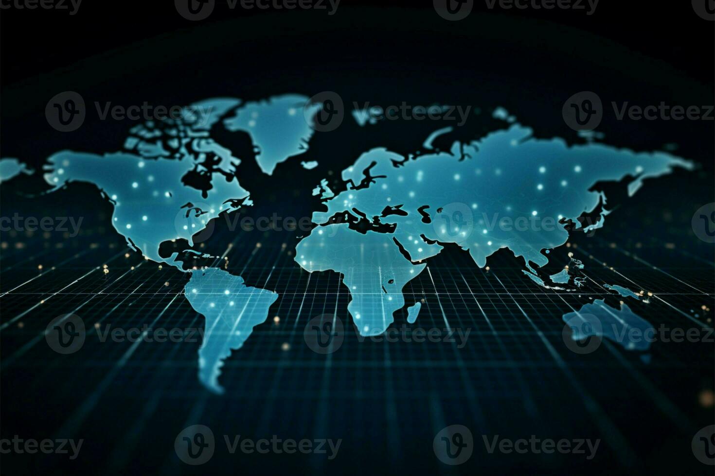 abstrakt blå tema med värld Karta i polka prickar för företag teknologi ai genererad foto