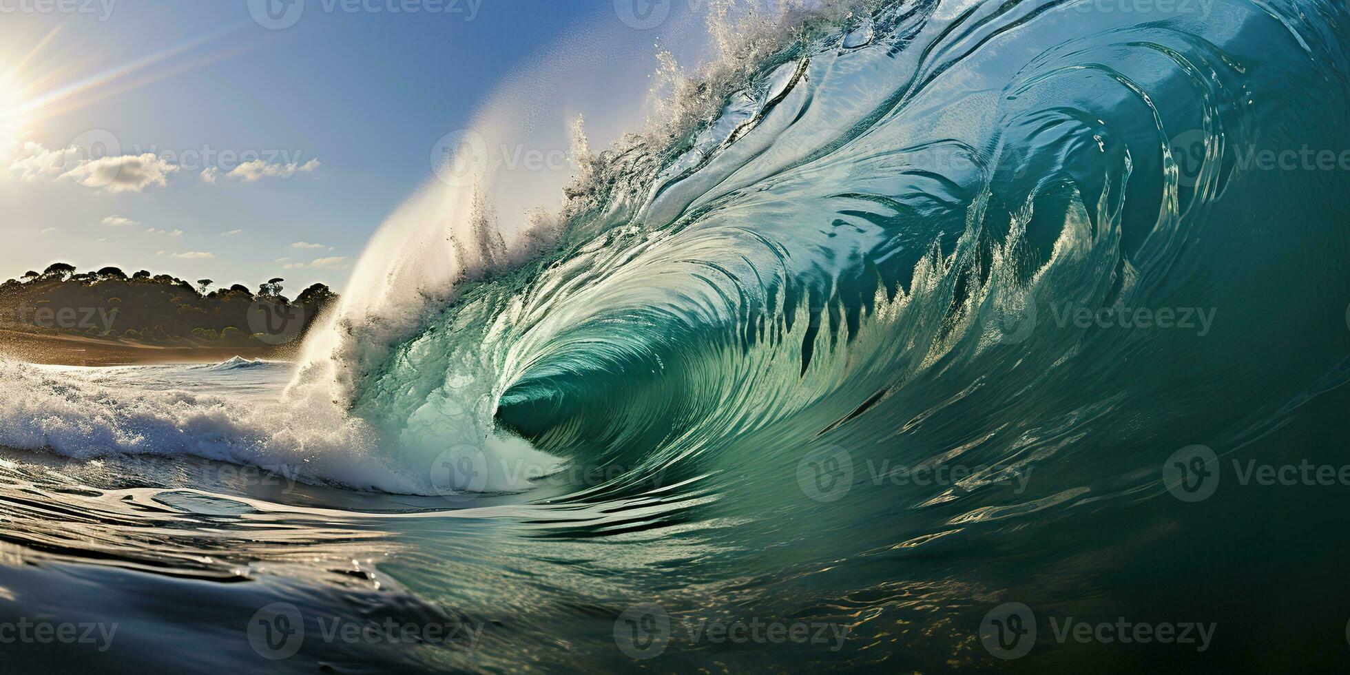 ai genererad. ai generativ. stor hav hav Vinka surfing bakgrund. semester äventyr resa tropisk extrem surfing sport vibe. grafisk konst foto