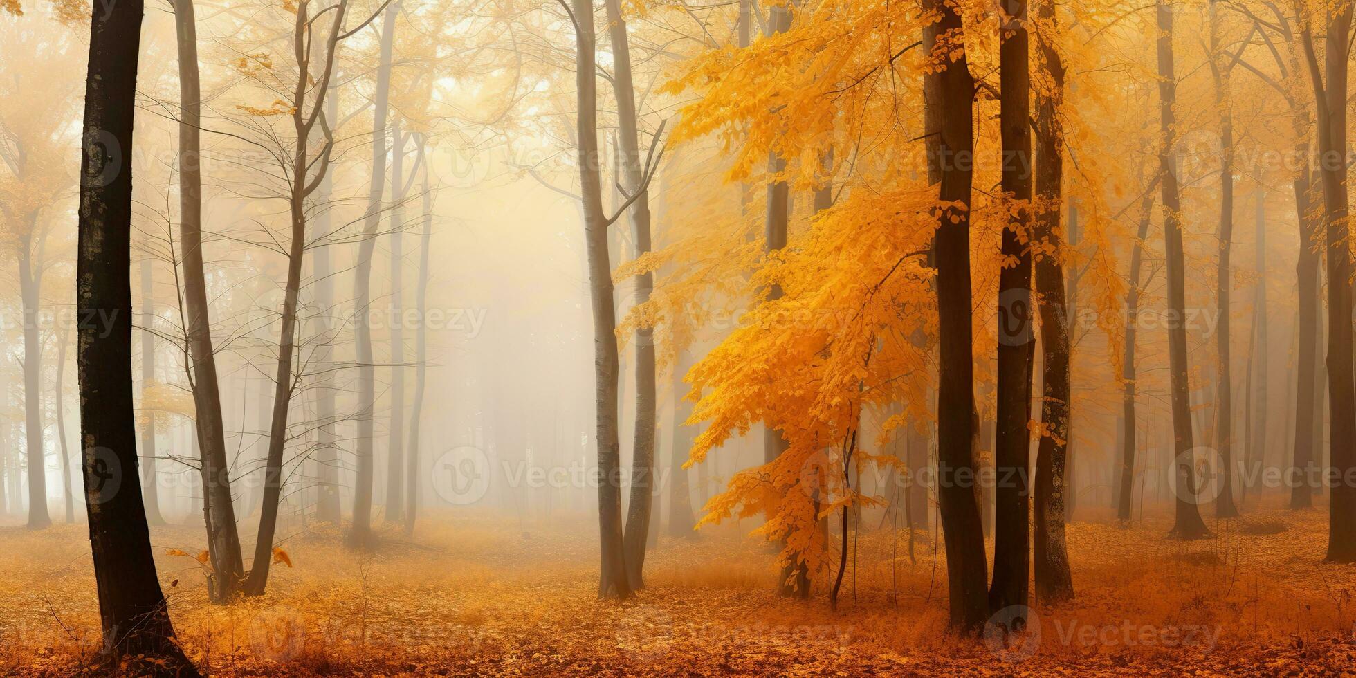 ai genererad. ai generativ. höst skog utomhus- natur orange gul parkera falla landskap bakgrund. grafisk konst foto