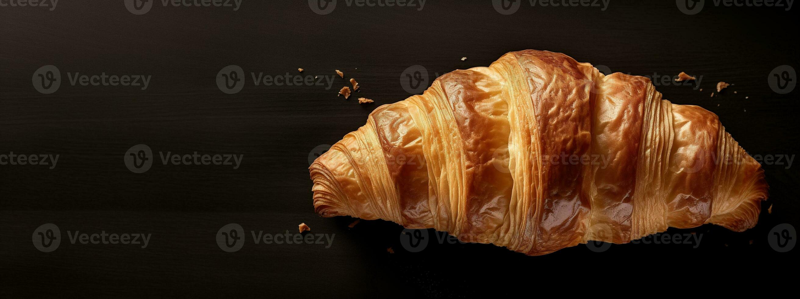 generativ ai, färsk croissant på mörk bakgrund med kopia Plats, franska bageri foto