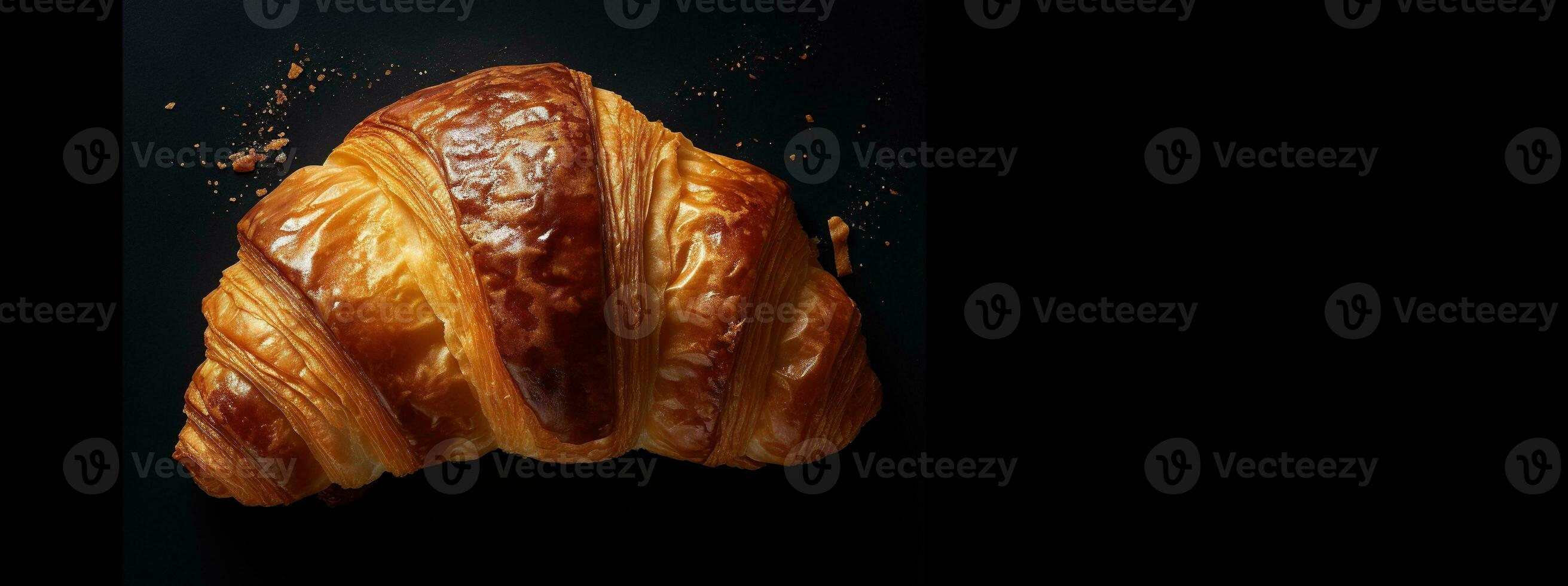 generativ ai, färsk croissant på mörk bakgrund med kopia Plats, franska bageri foto