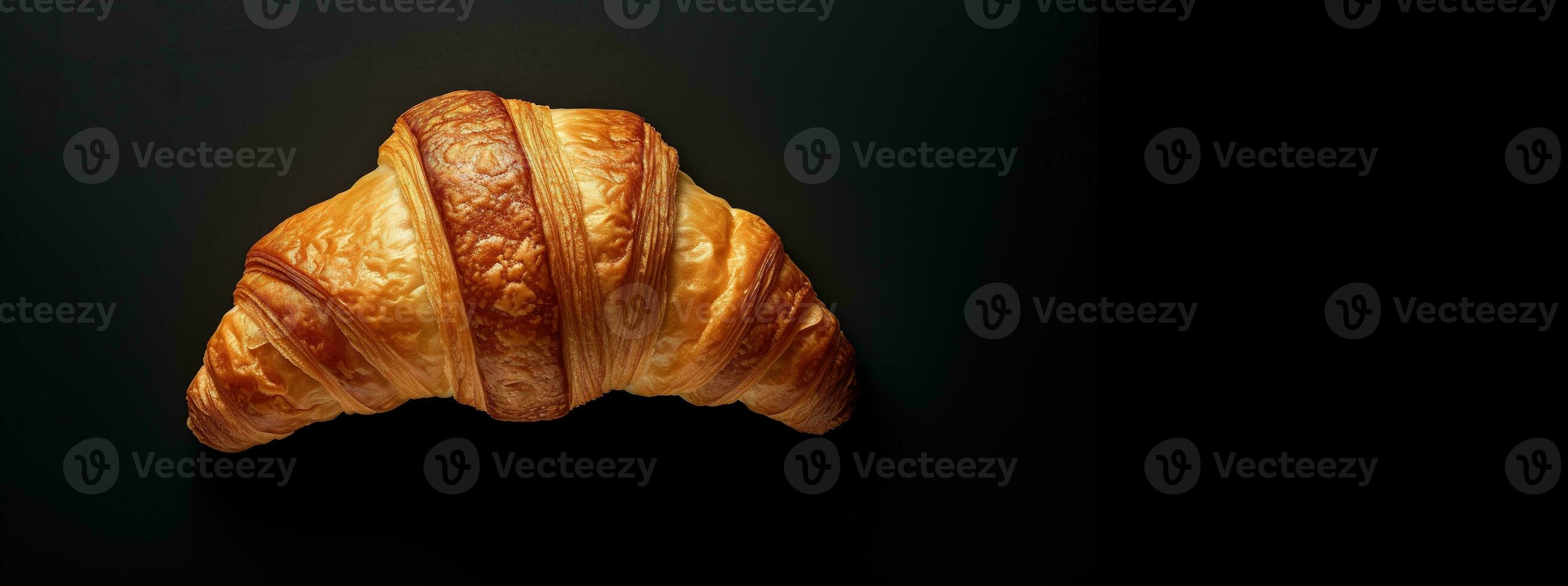 generativ ai, färsk croissant på mörk bakgrund med kopia Plats, franska bageri foto