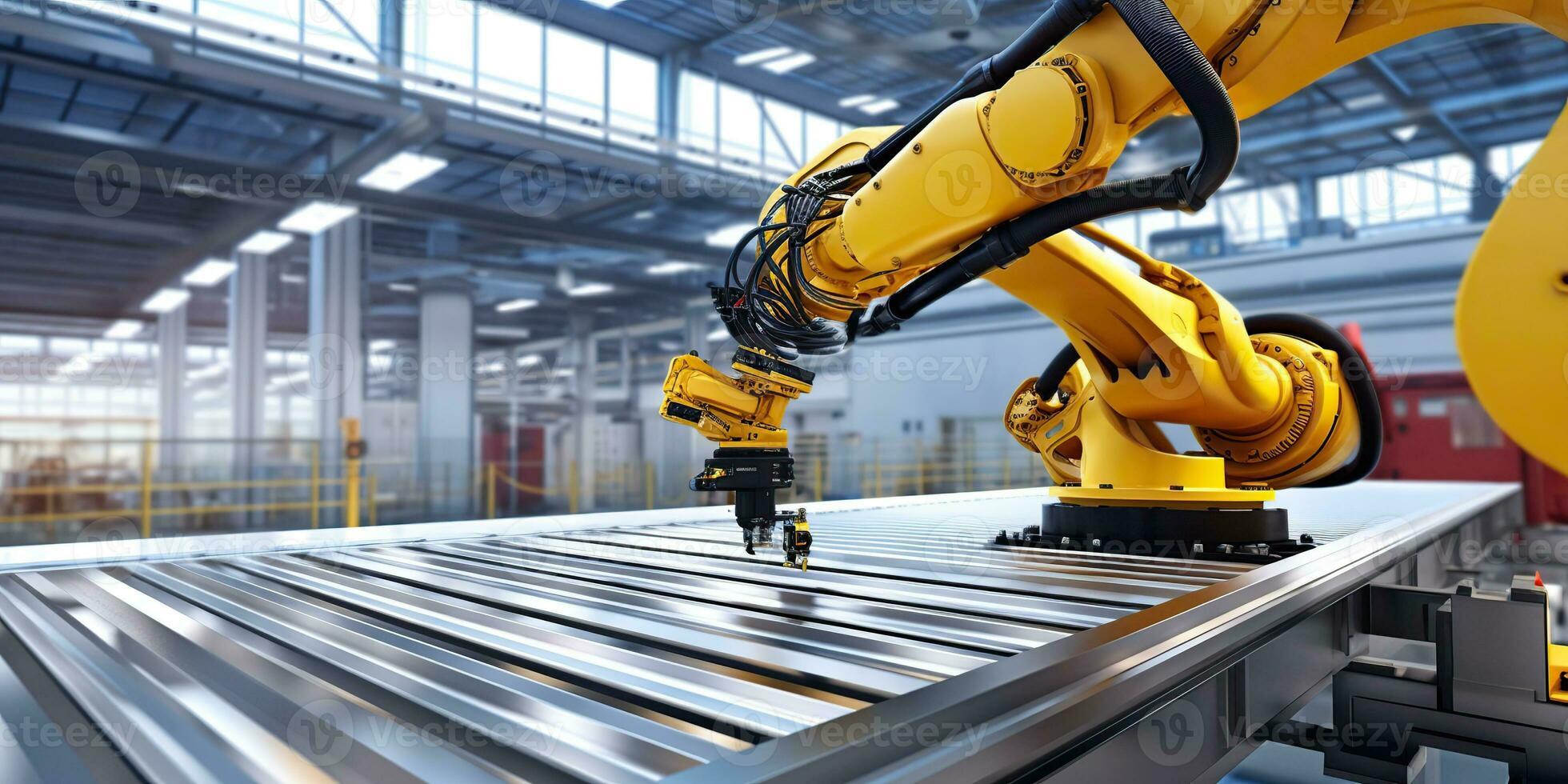 ai genererad. ai generativ. mekanisk framtida innovation robot ärm hand fabrik industri konstruktion automatisering bearbeta. grafisk konst foto