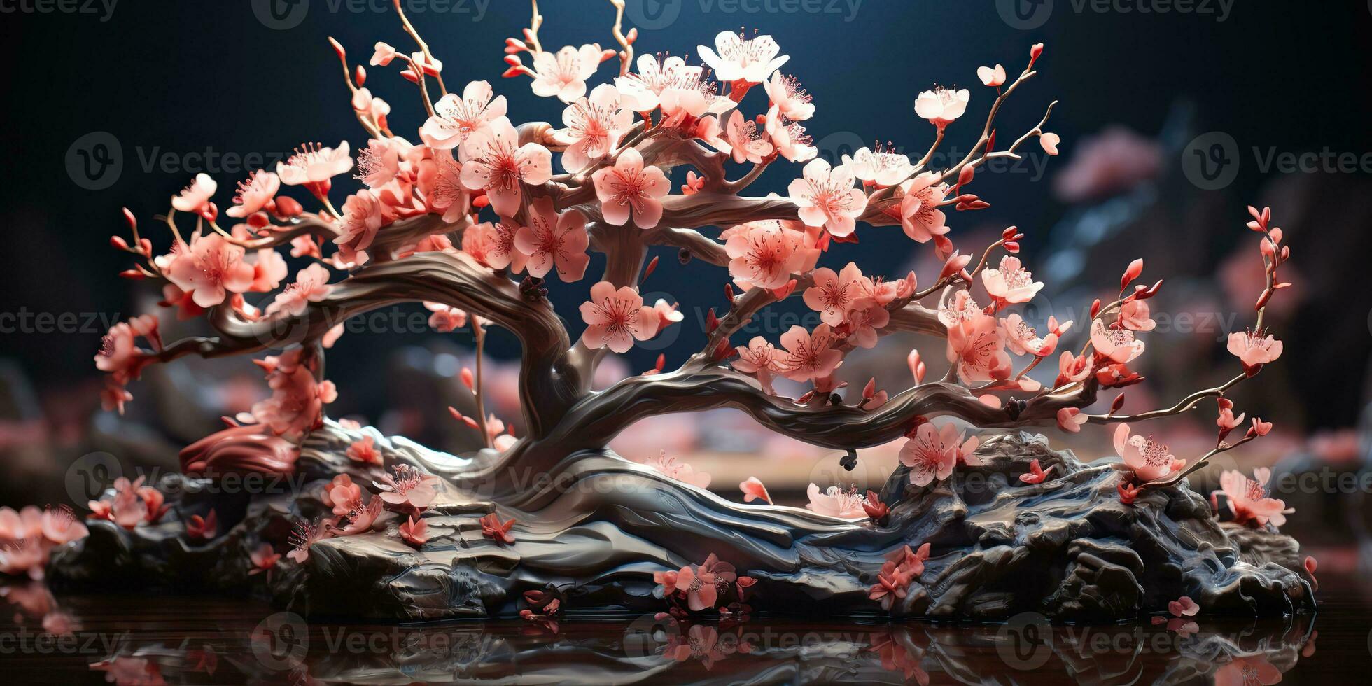 ai genererad. ai generativ. asiatisk japansk blomma växt sakura körsbär blomma liten träd dekoration. grafisk konst foto