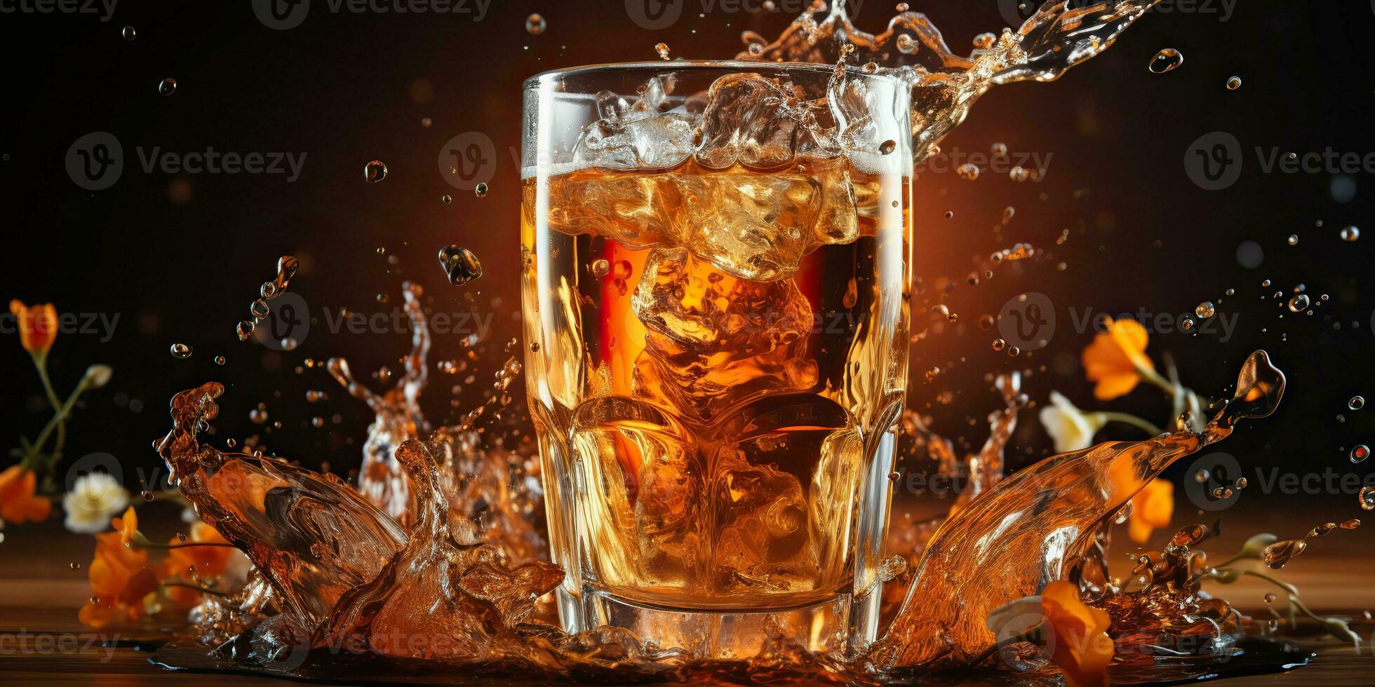 ai genererad. ai generativ. öl glas råna kopp med is stänk på trä- bar pub tabell. falsk upp inspiration. grafisk konst foto