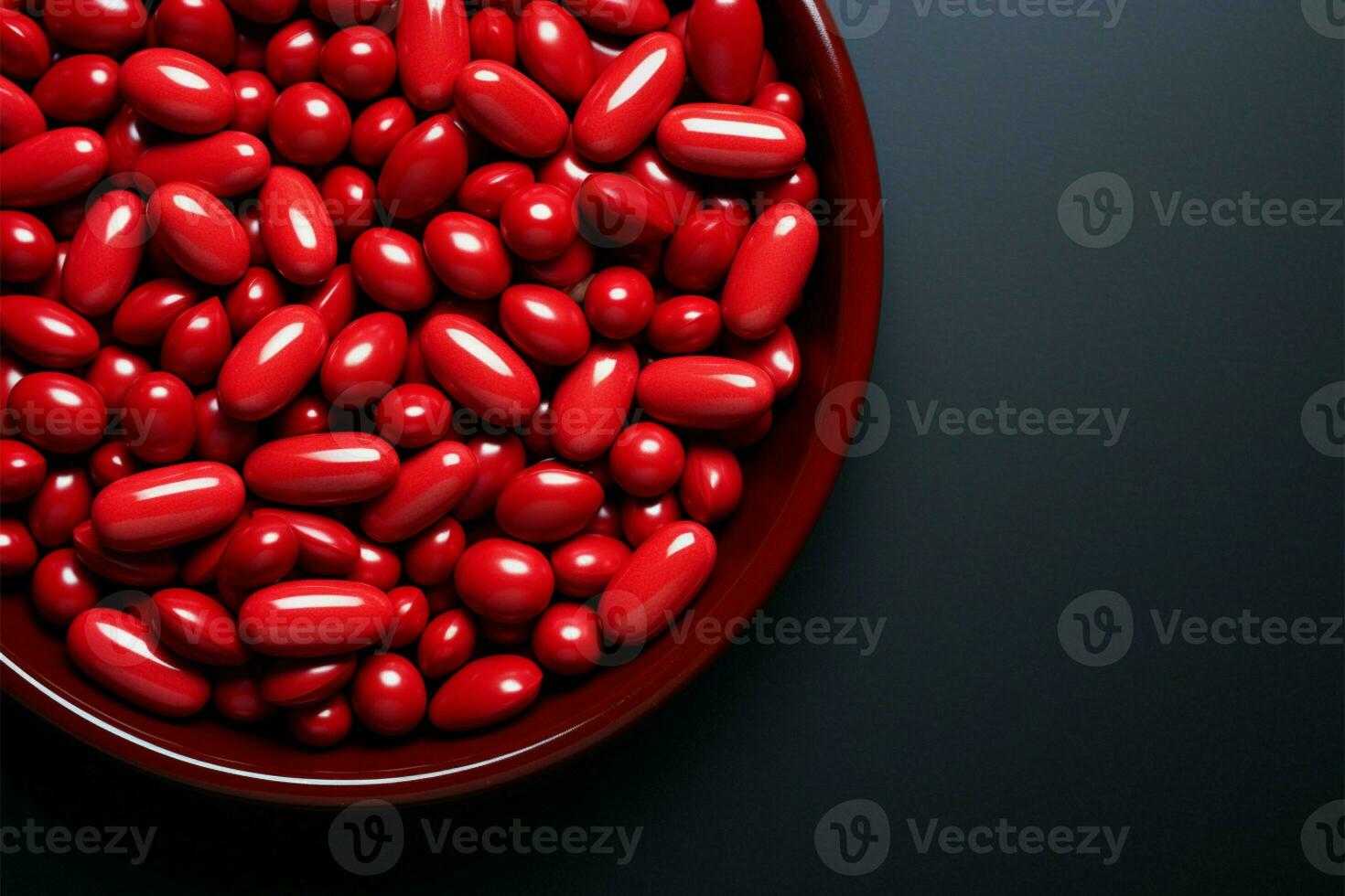 levande piller på röd duk, rum för text fängslande mönster, piller igenkännande betonade ai genererad foto