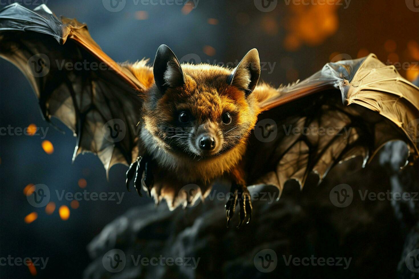 skymning förundras, hängande flygande räv symboliserar de mystisk locka av nattlig varelser ai genererad foto