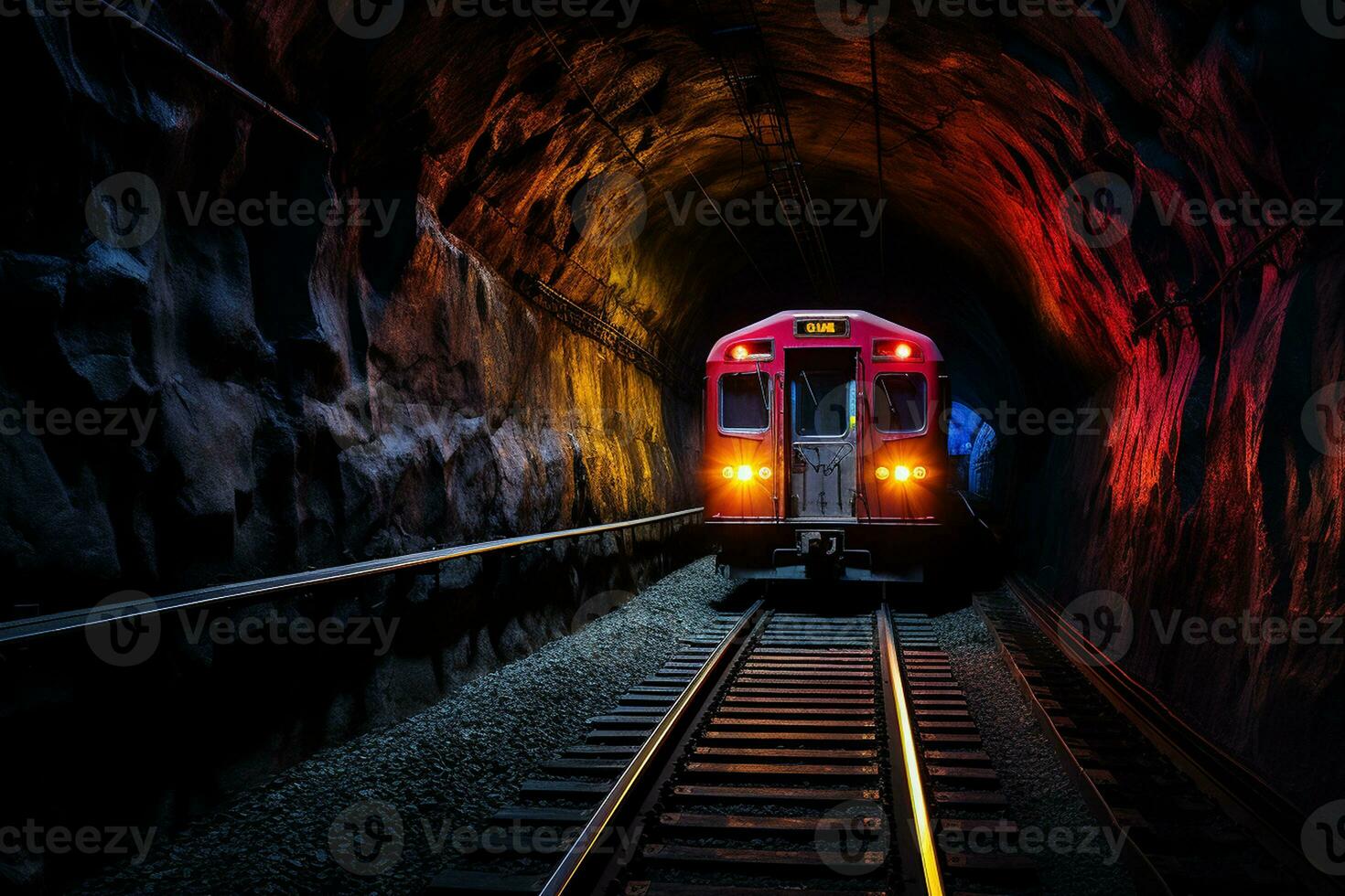 tunnel resa tåg highlighting Färg kontrast. generativ förbi ai foto