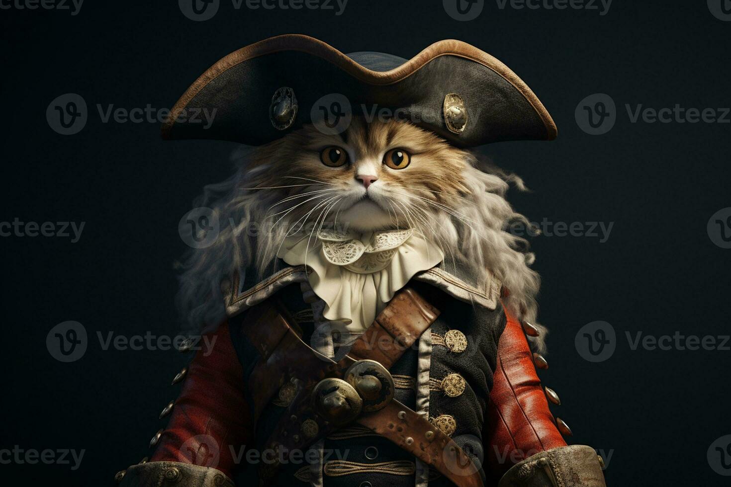 3d katt i pirat kläder. generativ förbi ai foto