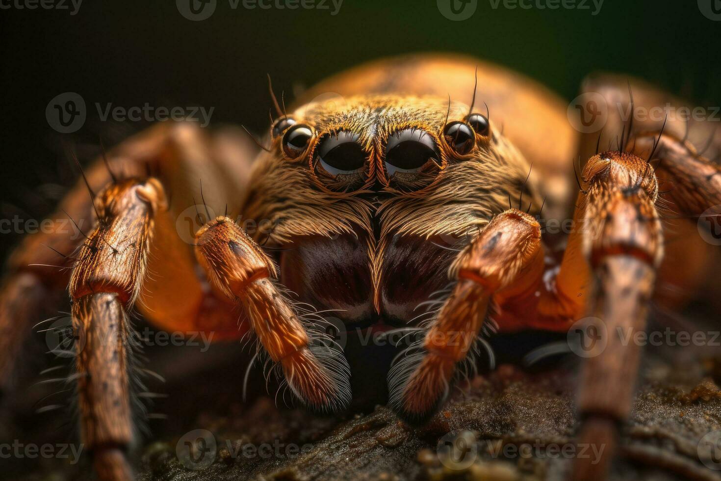 en närbild bild av en Spindel huvud. en slående makro skott. generativ ai foto