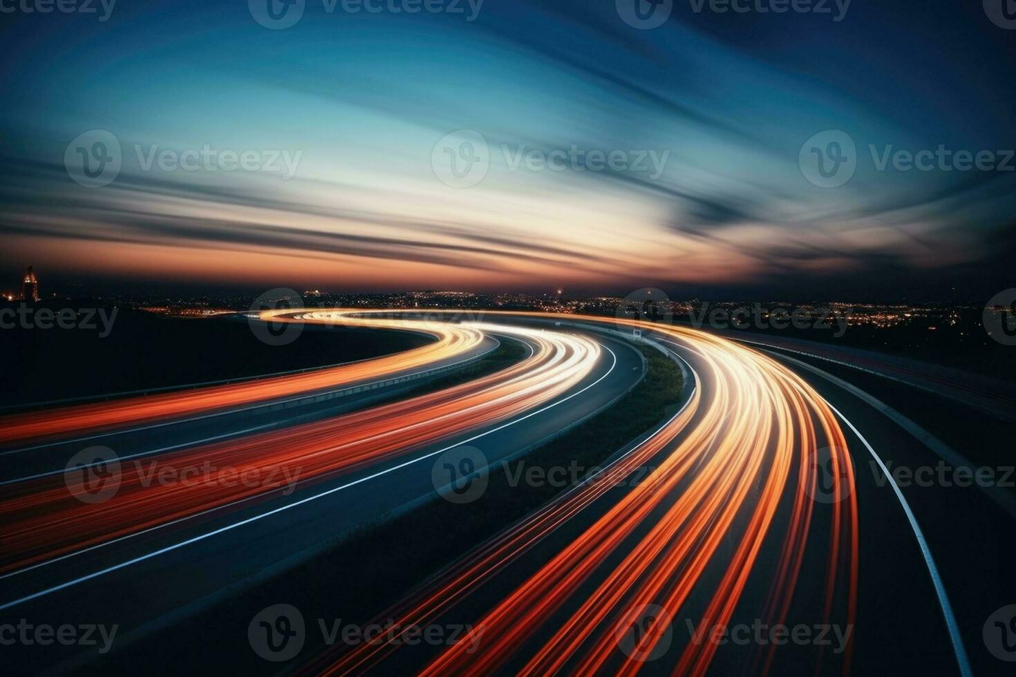 lång exponering motorväg lampor. ai genererad foto