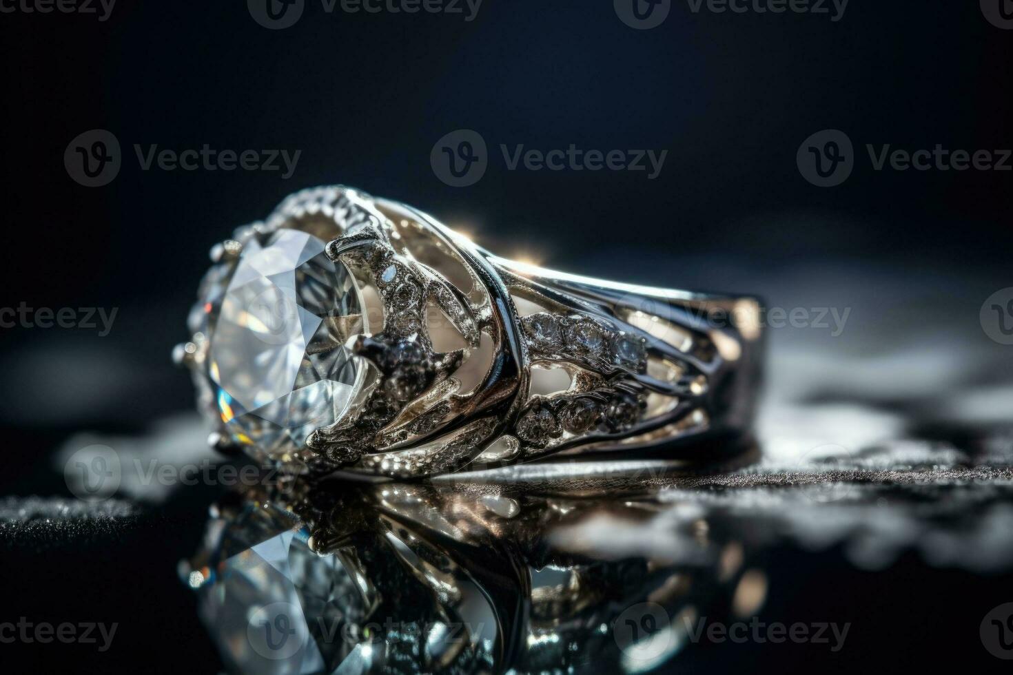 stänga upp diamant ringa Smycken. en diamant engagemang ringa. generativ ai foto