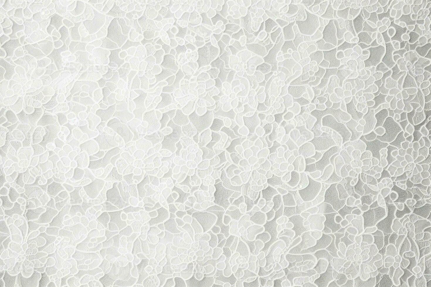 vit spets dekorerad med små blommor på de vit bakgrund. generativ ai foto